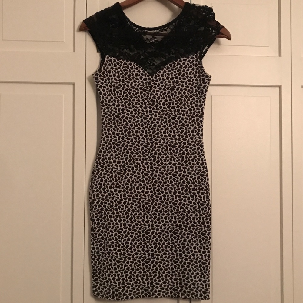 Black and white lace and animal print dress